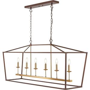 JONATHAN Y JYL7439D Pagoda 49" 6 Light Linear Classic Traditional Metal LED Pendant Farmhouse Dining Room Living Room Kitchen Foyer Bedroom Hallway, 49 in, Oil Rubbed Bronze/Brass Gold