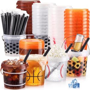 36 Pack 25oz Sports Cups, Mixed Balls Drink Buckets Straws Lids