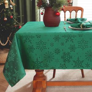 Christmas Tablecloth Rectangle, Jacquard Table Cloth Heavy Weight and Wrinkle Resistant with Snowflake Patterns, Damask Rectangular Tablecloths for Dining Room & Holiday Decoration, 60" x 84" Green