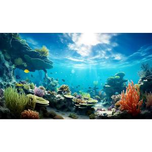 Ocean Floor Fish Tank Background Underwater Coral Reef Stone Aquarium Background Under Water Seaweed Reptile Tank Backgrounds Undersea Cave Sunlight Aquarium Fish Tank Backgrounds 48x24in (Blue_Purple)