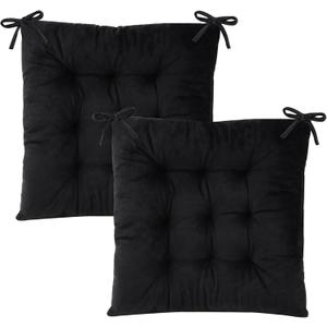 Set of 2 Chair Cushions for Dining Chairs with Ties, Indoor Non-Slip Kitchen Chair Pad and Dining Room Seat Cushion Mat for Office Living Room Outdoor 15.5" - Black