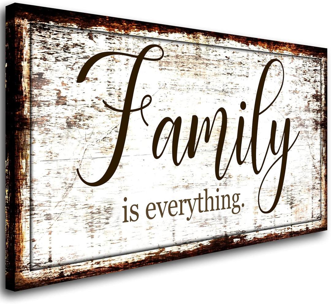 Family is Everything Wall Decor-Rustic Family Quote Print Canvas for Farmhouse Signs Canvas Wall Art-Retro Artwork Wall Decoration for Living Room,Bedroom,Dining Room,Office,Home Decor,Ready to Hang 20"x40"