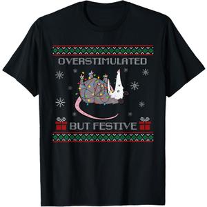 Overstimulated But Festive Possum Christmas Ugly Xmas Pajama T-Shirt, Small
