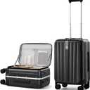 Hanke 20 Inch Carry-On Luggage PC Hard Shell Suitcases for Travel Front Opening Aluminum Frame Travel Luggage Rolling Suitcase with Wheels for Women Man Gifts (Jet Black)