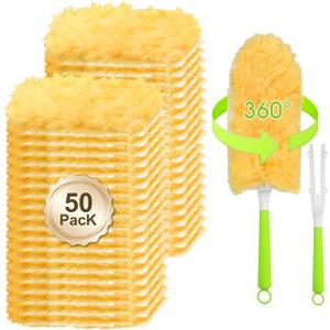 50 Pack Duster Refill for Swiffer Duster, 360 Heavy Duty Duster Kit with 2 Handle, Multi-Surface Disposable Dusters Refills for Cleaning Corner, Furniture, Car, Blinds