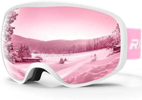 RIOROO Kids Ski Goggles for Boys Girls Aged 3-14, 100% UV Protection OTG Ski Goggles, A08-white/Pink(vlt 38.6%)