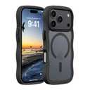 Hualele for iPhone 17 Pro Case Cute for Women, Compatible with MagSafe, Military Grade Dropproof Translucent Matte Back Curly Wave Edge Slim Girly Phone Case 17 Pro Case iPhone, Black