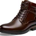 Jousen Men's Chukka Boots Lace-Up Mid-Calf Leather Dress Boots (Brown, L) 11.5