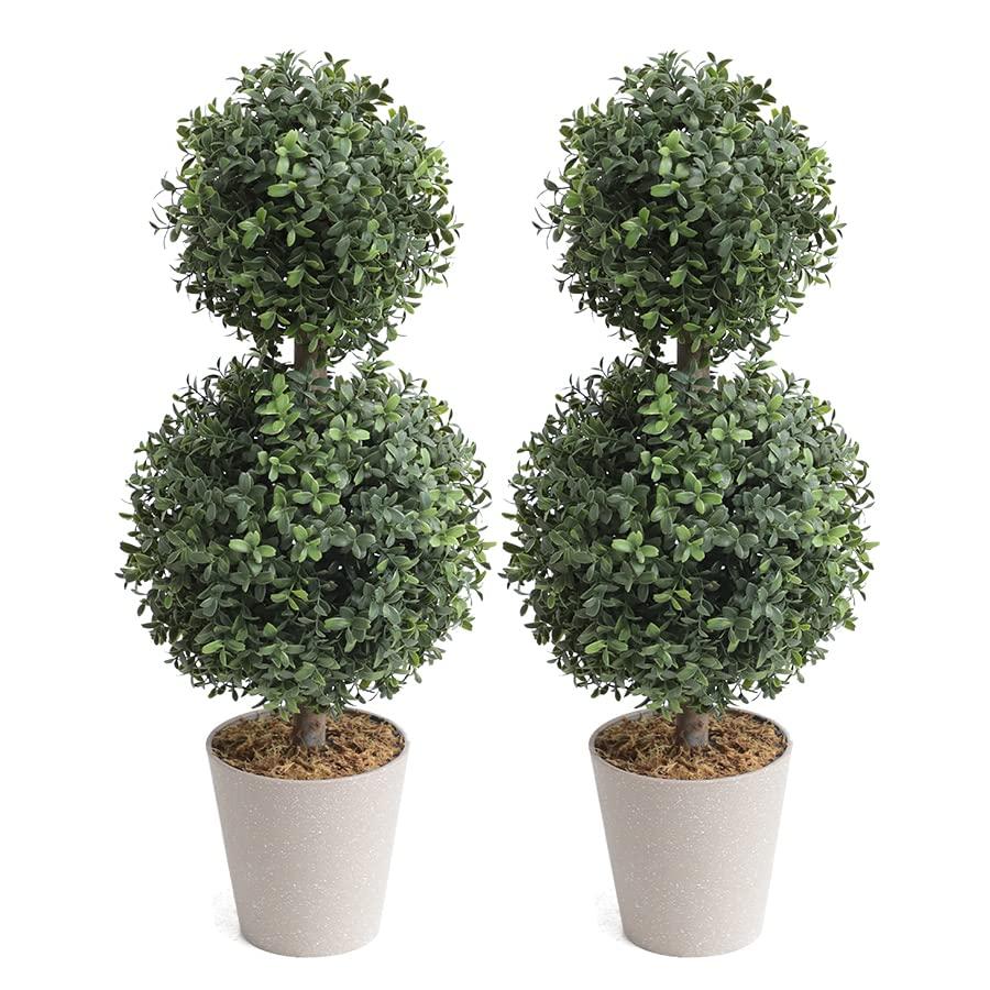 Homcom 2 Pack Artificial Boxwood Topiary Ball Trees for Indoor Outdoor - Green