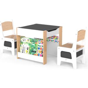 Asweets Kids Table and Chair Set,4 in 1 Toddler Desk with Storage Drawer,Wooden Activity Table for 2 in 1 Detachable Tabletop,Bookshelf,Suitable for Classroom,Home,Nursery,Playroom (Ivory White)