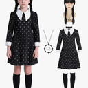 Black Dress for Women Kids Halloween Costume with Accessories Wig Necklace 7-8y