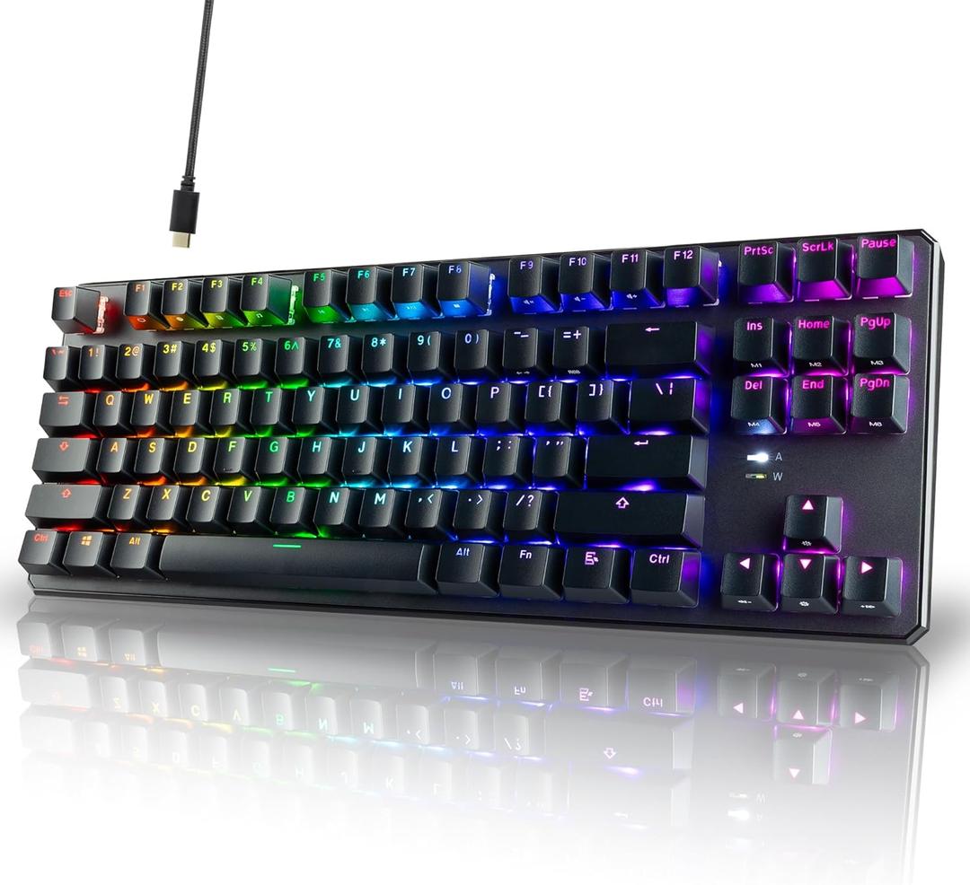 TECWARE Phantom+ 87 Mechanical Gaming Keyboard | RGB LED Backlit | Hot Swappable Wraith Red Switches | 87 Key TKL Layout | Thocky Sound Profile | Detachable USB-C Wired | Black