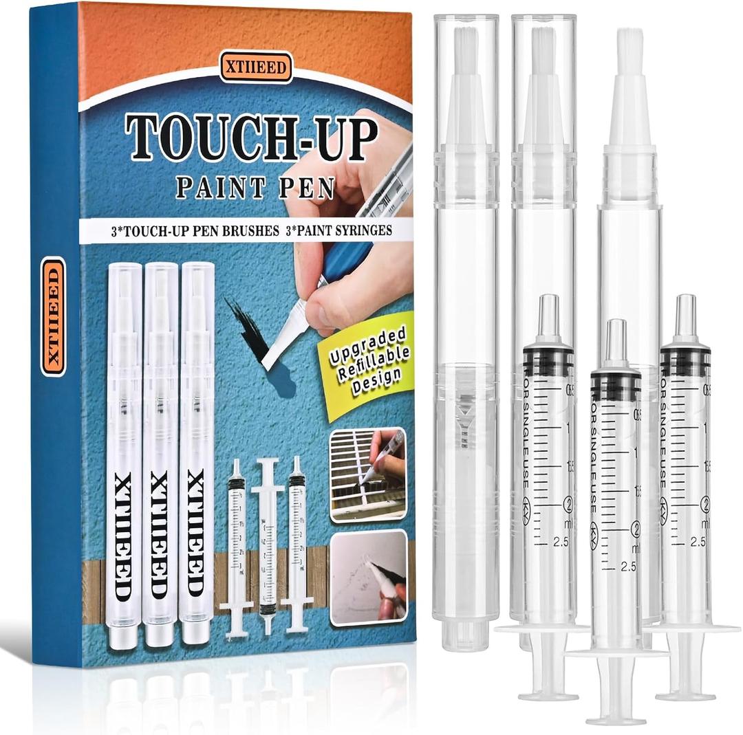 Fillable Touch Up Paint Pen, Refillable Paint Brush Pens, Touch up Paint pens for Walls - Wood Floors, Windows, Furniture, Kitchen Cabinet, Suitable for Any Repair(3 Pack)