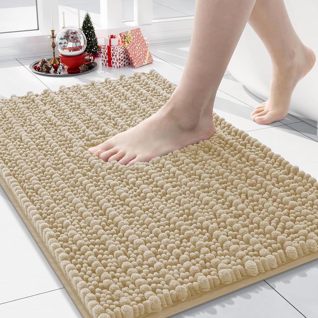 Arotive Luxury Chenille Bathroom Rug Mat, Extra Soft Thick Absorbent Shaggy Bath Rugs, Non-Slip Machine Wash Dry, Plush Bath Mats for Bathroom, Shower and Tub, 24x16, Beige