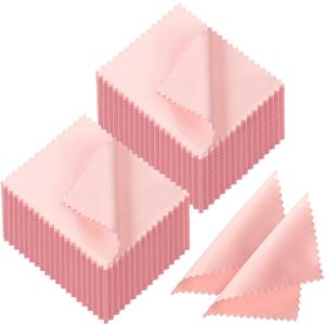 Tatuo 200 Pieces Jewelry Polishing Cloth 2.36 x 3.15 Inch Double-Sided Polishing Cloths Silver Glasses Cleaning Tools for Gold Silver and Platinum Jewelry Watch Coins Glasses(Pink)