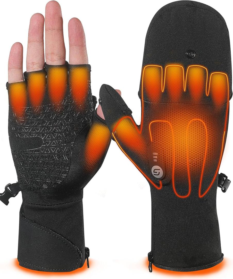 Heated Gloves for Men Women Rechargeable with 7.7V 2400mAh Battery Fingerless Thin Mittens Winter Work Typing with Light-Off Design Large