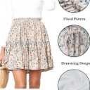 Hibluco Women' Floral Layered Ruffles Tie up High Waist Short Pleated Skirt (Pink, M)