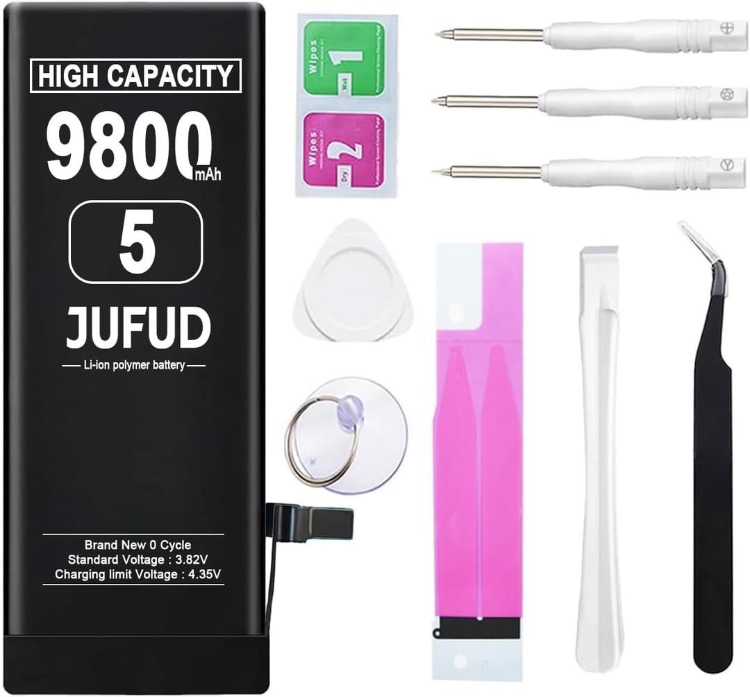 9800mAh Replacement Used for iPhone 5/5G Battery - 0 Cycle Li-Polymer Battery Compatible with Includes Full Repair Kit