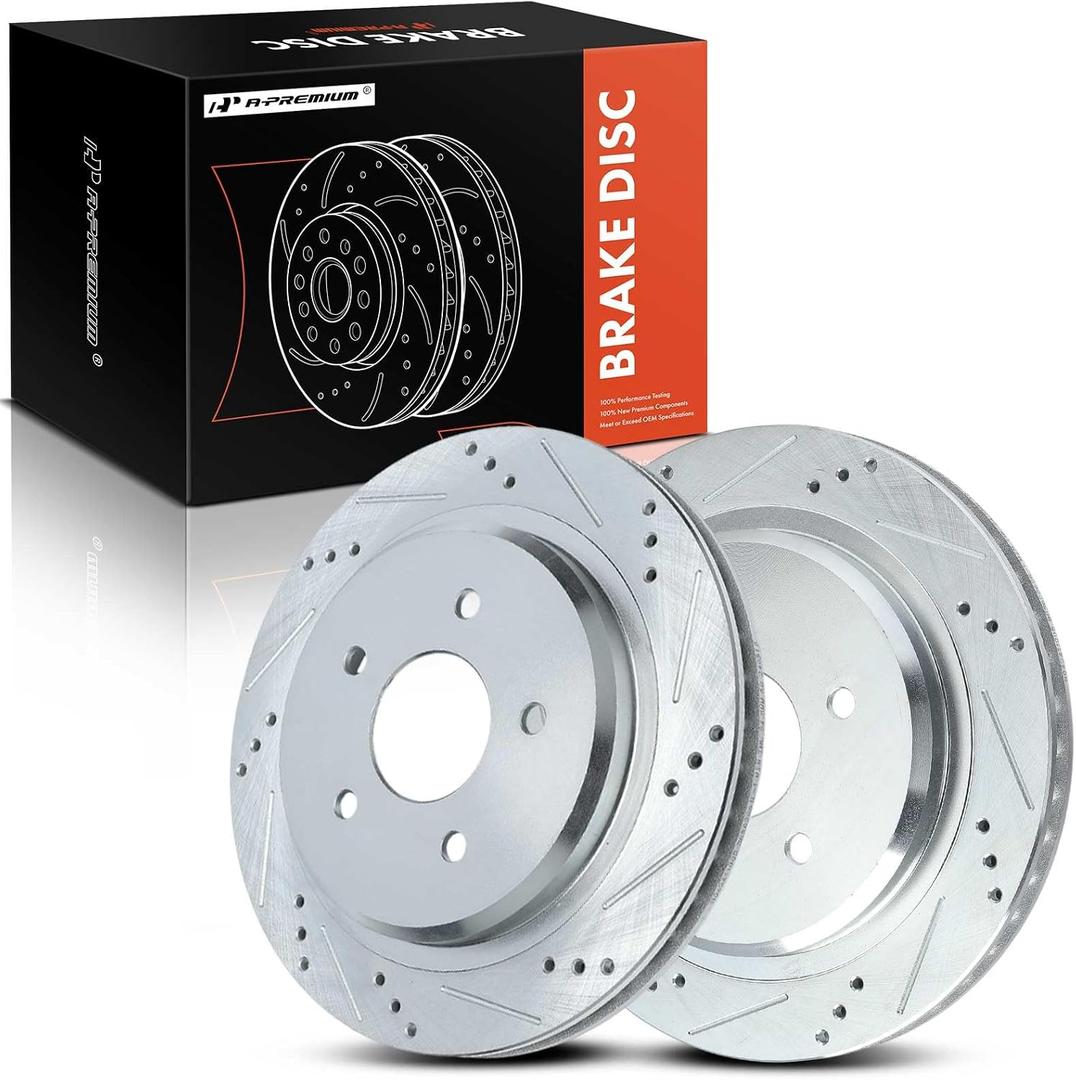 A-Premium 12.01 Inch (305mm) Rear Drilled and Slotted Disc Brake Rotors