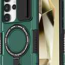 for Samsuung Galaxy S24 Ultra Magnetic Case [Compatible with MagSafe] with Camera Cover & Magnetic Ring Kickstand, Military Grade Heavy Duty Case for Samsung S24 Ultra 6.8'', Green