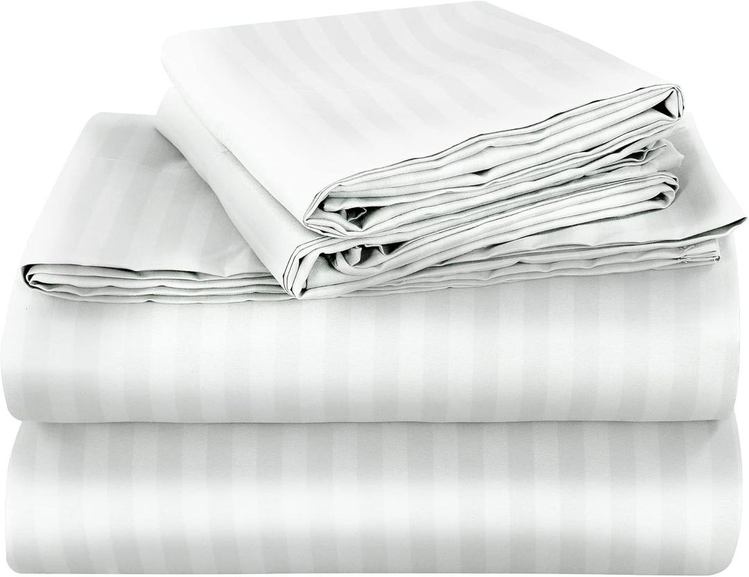 ROYALE LINENS 4 Piece California King Sheets Set - Soft Microfiber Bedding - 1 Fitted, 1 Flat Sheet, 2 Pillow Cases - Wrinkle Free & Fade Resistant - Hotel Luxury Bed Sheets (Stripe White, Cal King)