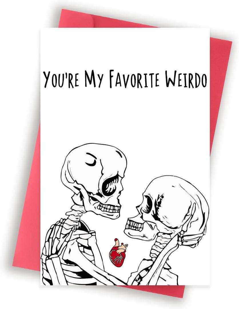 9 x Dark Humor Valentines Day Gifts for Him Her, Goth Spooky Valentines Day Card, Skeletons Valentines Day Cards Gifts for Boyfriend Girlfriend husband Wife - You're My Favorite Weirdo