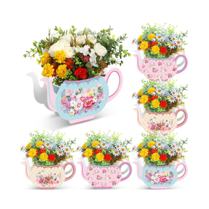 Yinder 6 Pcs Tea Party Decorations Princess Party Flower Boxes Centerpiece Floral Teapot Centerpiece for Floral Tea Themed Birthday Wedding Supplies(Sweet Tea Pot)