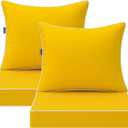 MIULEE Yellow Outdoor Seat Cushion 24x24 Inch Set of 2 Waterproof & 3 Year Fade Resistant Deep Seat and Back Cushion for Patio Furniture Chair Sofa Couch with Handle and Adjustable Straps