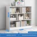 IOTXY Open Shelf Low Bookcase - Wooden 3-Tier Floor Standing Display Cabinet Organizer with Base, 7 Cubes Short Horizontal Bookshelf in Warm White, 80CM Base