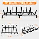 FEED GARDEN Fireplace Grate 24 inch Heavy Duty Fireplace Log Holder, 1/2" Solid Steel Bar Fire Pit Grate for Indoor Outdoor, Wood Stove Fireplace Accessories Wrought Iron Firewood Burning Rack