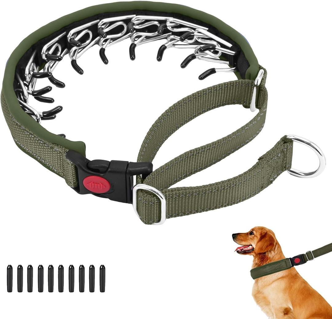 No Pull Martingale Dog Collar for Dogs, Heavy Duty Nylon Reflective Adjustable Anti Pull Slip Collar with Buckle for Training Walking S Army Green 