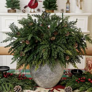 Pack of 5 Artificial Cedar Branches with Pine Cones 22" Long Faux Cypress Pine Stems DIY Crafts Winter Vase Fillers Christmas Greenery Picks for Indoor Outdoor Home Holiday Seasonal Decor (5, Green)