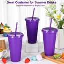 Amyhill 24 Pcs Reusable Cups with Lids and Straws 24 oz Glitter Iced Coffee Tumbler Plastic Travel Mug Cup for Smoothie Juices Birthday Sleepover Party Supplies for Girls(Purple)