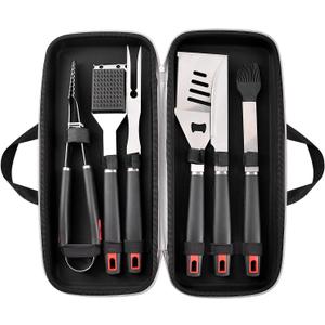 Grilling Accessories Set Spatula Fork Cleaning Brush Food Tongs Carving Knife Basting Brush Durable Stainless Steel BBQ Grill Tools with Extra Thick Storage Case BBQ Accessories Grill Set