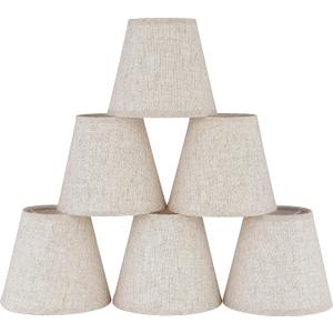 Ruiever 6pack Small Lampshades Clip On Bulb Fabric Lamp shade Bottom 5.9''x Top 3.54''xH 5.12'' for Chandeliers Wall Ceiling Table and Floor Lamps Beige Linen Color Eyes Protected Appearance