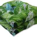 Pillow Perfect Tropic Botanical Indoor/Outdoor Tufted Wicker Seat Cushion, 2 Count, 19" x 19", Green Lush Leaf Jungle