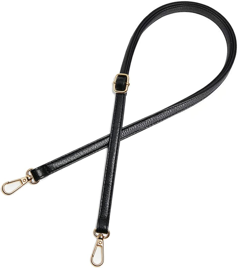 Black Purse Strap 0.47 IN Narrow Vegan Leather Replacement Crossbody Strap for Handbags, Adjustable 28-51 IN Shoulder Bag Strap for Crossbody, Shoulder & Handbags