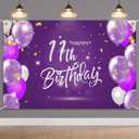 HAMIGAR 6x4ft Happy 11th Birthday Banner Backdrop - 11 Years Old Birthday Decorations Party Supplies for Girls - Purple