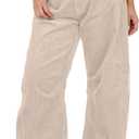 SeekMe Women's Corduroy Pants Barrel Mid-Rise Elastic Waist Cord Pants Casual Wide Leg Baggy Trouser with Pockets (X-Large, Beige)