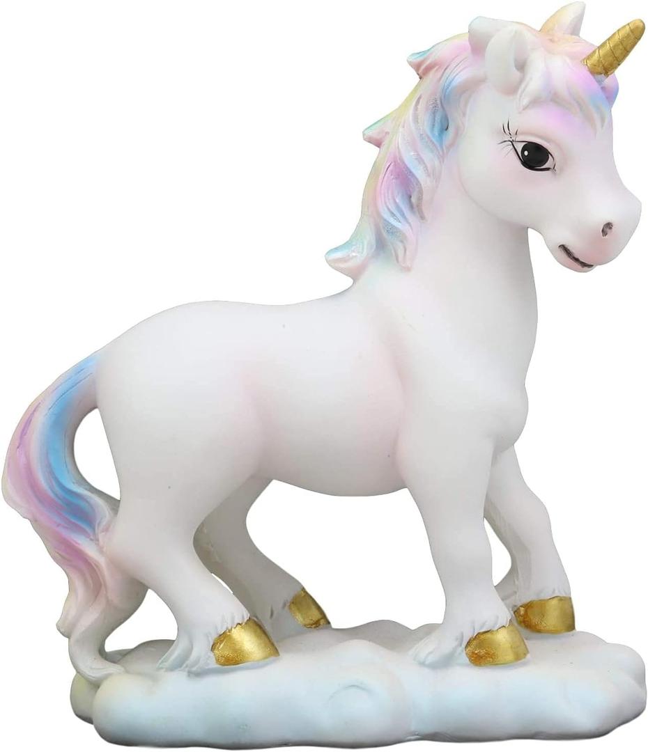 Ebros Pastel Colors Majestic Rainbow Mane Unicorn Mare Horse with Golden Horn Figurine Collectible Decor Magical Unicorns Theme (Walking On Clouds)