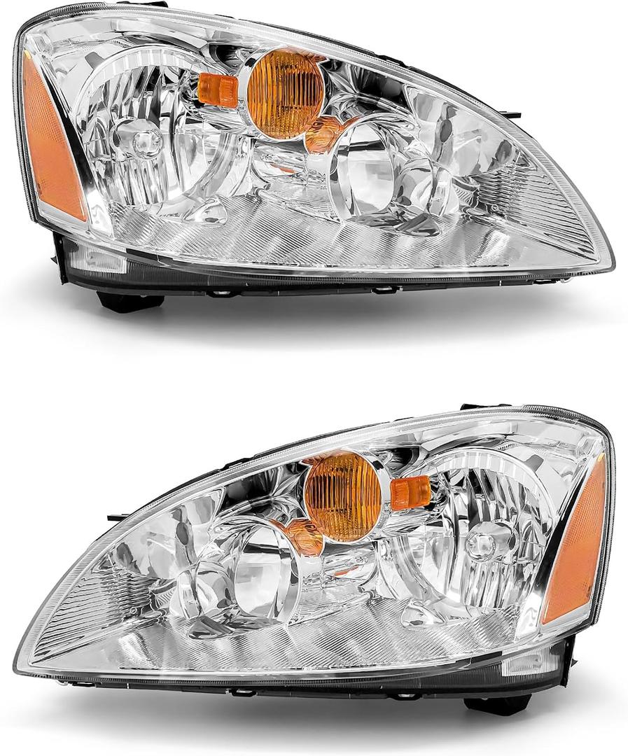 for 2002-2004 Nissan Altima Headlights Assembly Chrome Pair | OE 260603Z626/260103Z626,Halogen,W/O bulbs,Sealed,IP67,Plug & Play,Chrome Pair