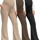 3 Pack Women's Maternity Pants Over The Belly Pregnancy Pants Comfy Bootcut Pregnant Sweatpants with Pockets (Large, Black, Brown, Khaki)