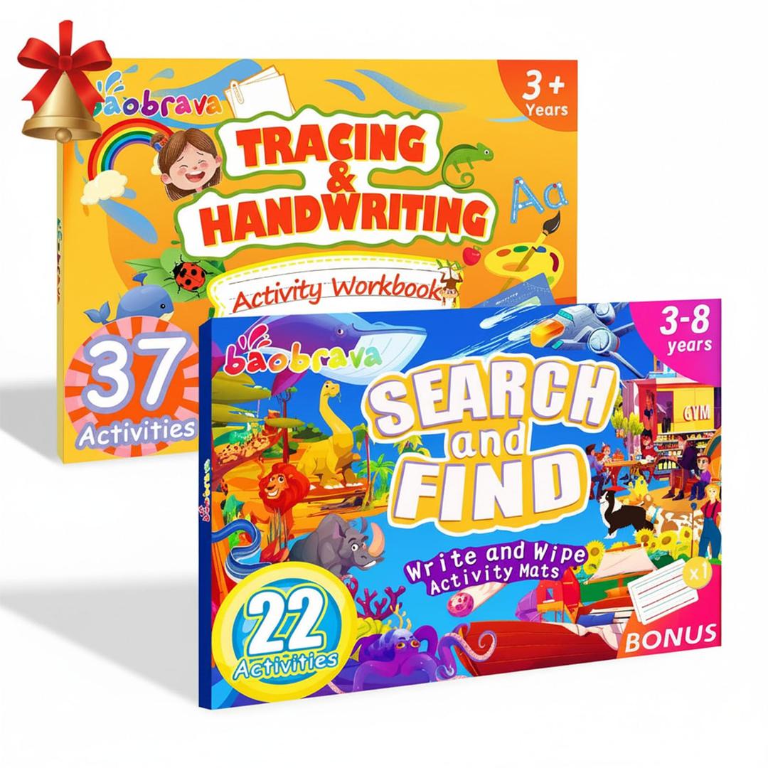 Baobrava Search and Find Book and Handwriting Practice Books Set, More Than 50+ Preschool Learning Activities for Toddler and Kids 3-8, Travel Games for Road Trip Car Airplane