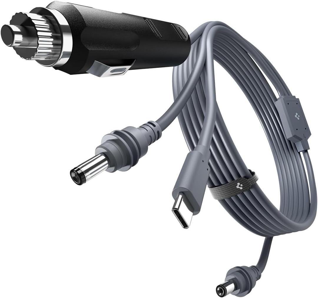 Spigen for Starlink Mini Cable 10FT/3M, 3 in 1 Power Cable Designed for Starlink Mini, Durable Waterproof Power Cable Accessories with Pin Plug/USB C 20V/ 5A (100W)/12-24V Car Charger - Gray