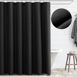 Awellife Black Extra Long Shower Curtain 84 Inch Linen Textured Boho Farmhouse Shower Curtains for Bathroom Fabric Liner, Extra Long 72" W x 84" L