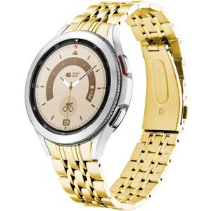 No Gap Band Compatible with Samsung Galaxy Watch 7/FE/6/5/4 Pro Classic 43mm 47mm 45mm 40mm 44mm 42mm 46mm, No Gap Stainless Steel Replacement Band Men Large Small (Gold)