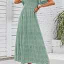 ZESICA Women's Summer Boho Floral Smocked Short Sleeve Maxi Dress (Green, L)