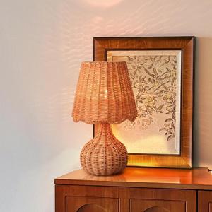Ziqqeelam Rattan Table Lamp for Bedroom, Boho Small Table Lamps for Bedside, Farmhouse Mini Small Table Lamps for Small Spaces for Kitchen Counter, Bookshelf, Nightstand, Bedroom, Kids Dorm (On/Off Switch)