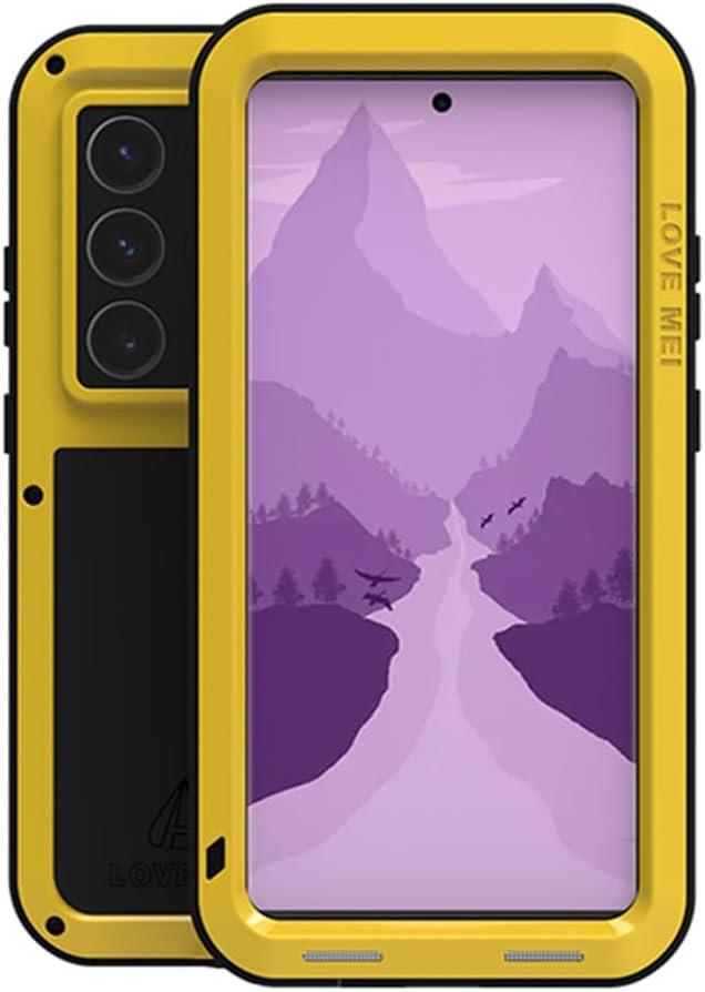 LOVE MEI for Samsung Galaxy S24 Ultra Metal Case,Outdoor Heavy Duty Rugged Aluminum Metal Military Bumper Shockproof Protection Case Cove Without Tempered Glass for Samsung Galaxy S24 Ultra (Yellow)