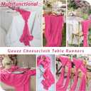4Pack Hot Pink Cheesecloth Table Runner 10FT Gauze Hot Pink Cheese Cloth Table Runner 35x120Inch Long Boho Spring Easter Table Runners Rustic Sheer Table Runners for Wedding Baby Bridal Shower Decor, 4PCS-10FT